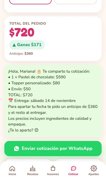 Cotización lista para enviar por WhatsApp